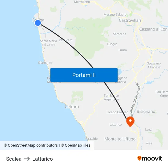 Scalea to Lattarico map