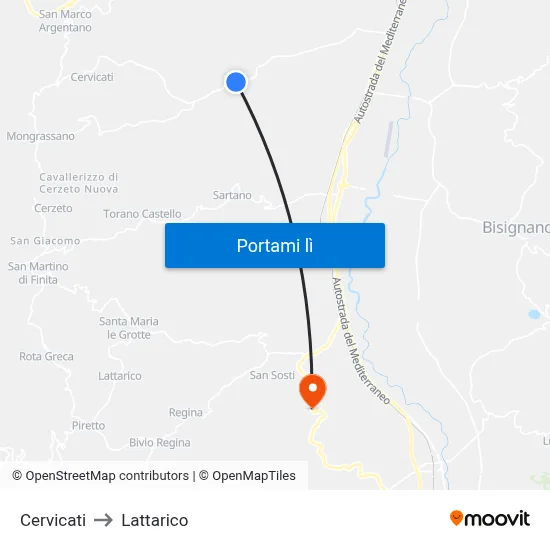 Cervicati to Lattarico map