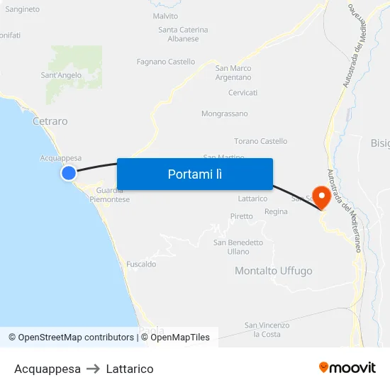 Acquappesa to Lattarico map