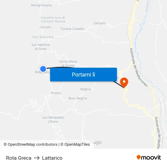 Rota Greca to Lattarico map