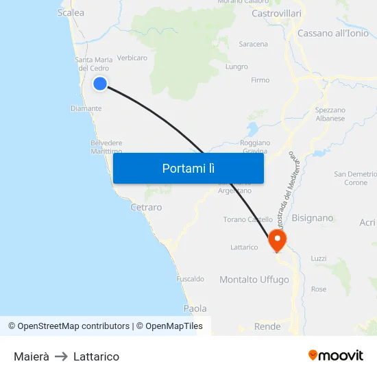 Maierà to Lattarico map