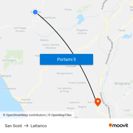 San Sosti to Lattarico map