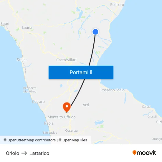 Oriolo to Lattarico map