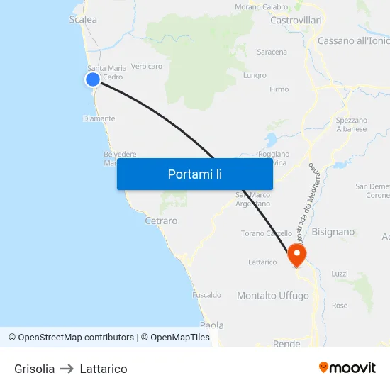 Grisolia to Lattarico map