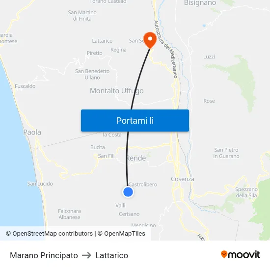 Marano Principato to Lattarico map