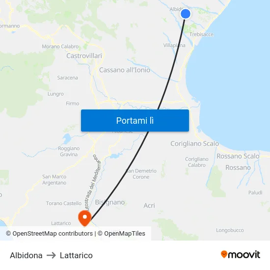 Albidona to Lattarico map