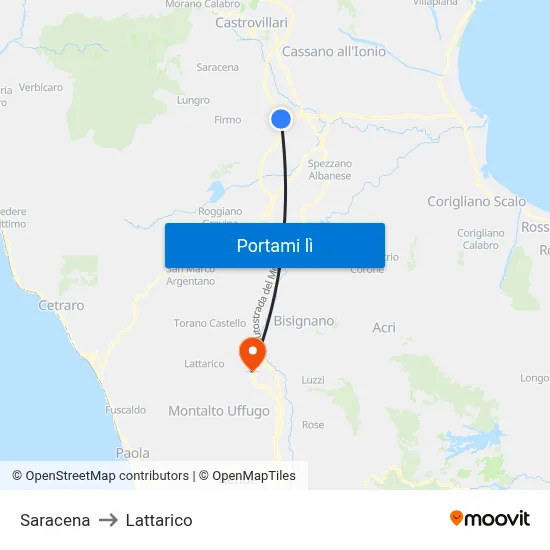 Saracena to Lattarico map