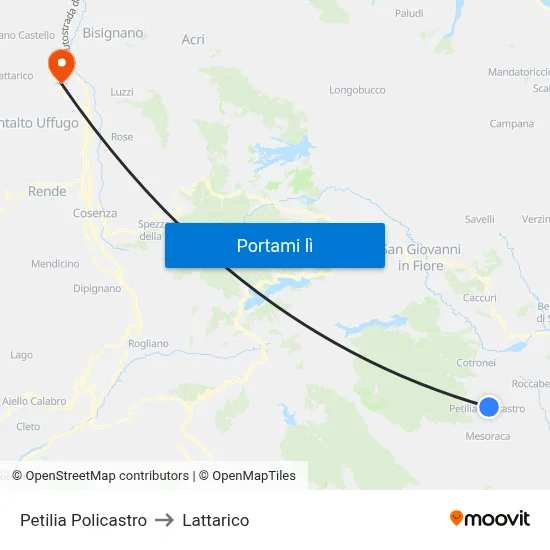 Petilia Policastro to Lattarico map