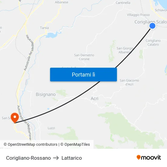 Corigliano-Rossano to Lattarico map