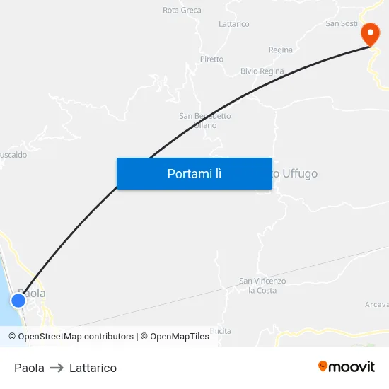 Paola to Lattarico map