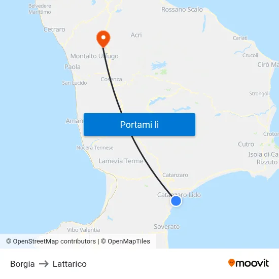 Borgia to Lattarico map