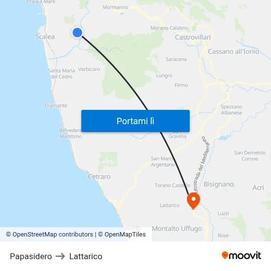 Papasidero to Lattarico map