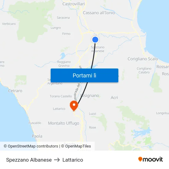 Spezzano Albanese to Lattarico map