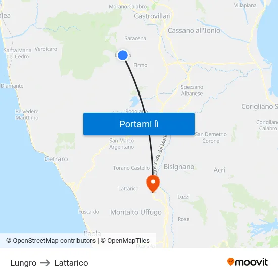 Lungro to Lattarico map