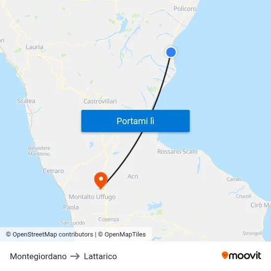 Montegiordano to Lattarico map