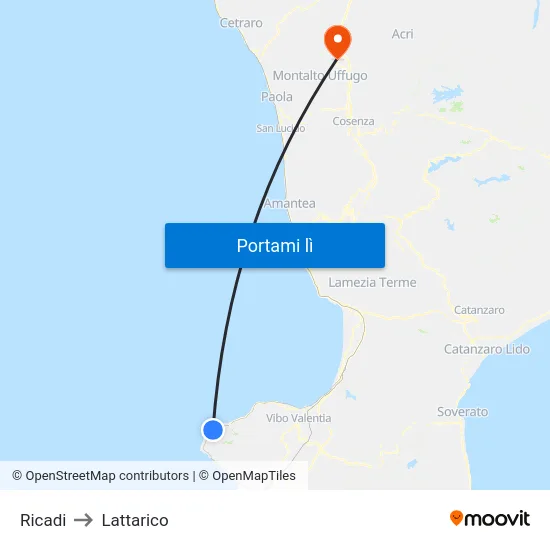 Ricadi to Lattarico map