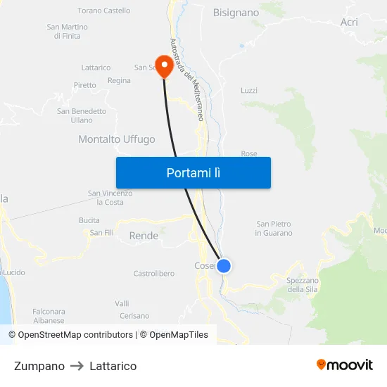 Zumpano to Lattarico map