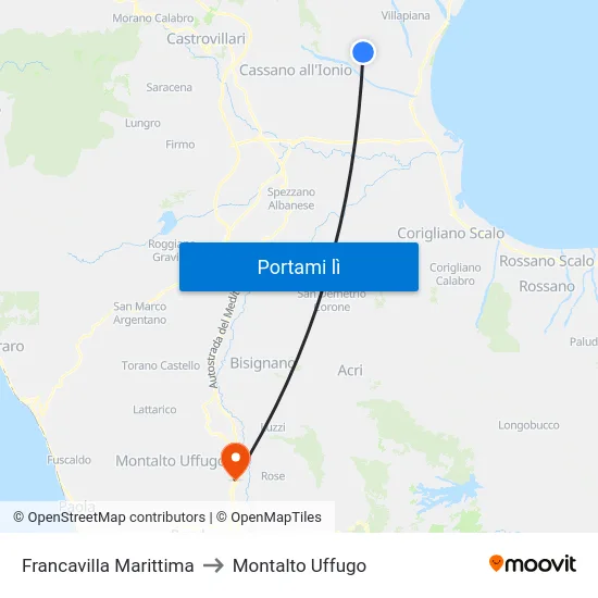 Francavilla Marittima to Montalto Uffugo map