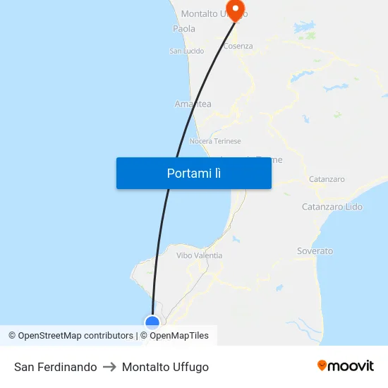 San Ferdinando to Montalto Uffugo map