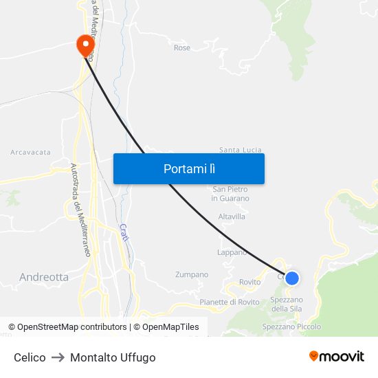 Celico to Montalto Uffugo map