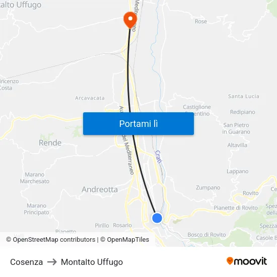 Cosenza to Montalto Uffugo map