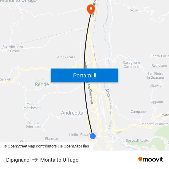 Dipignano to Montalto Uffugo map