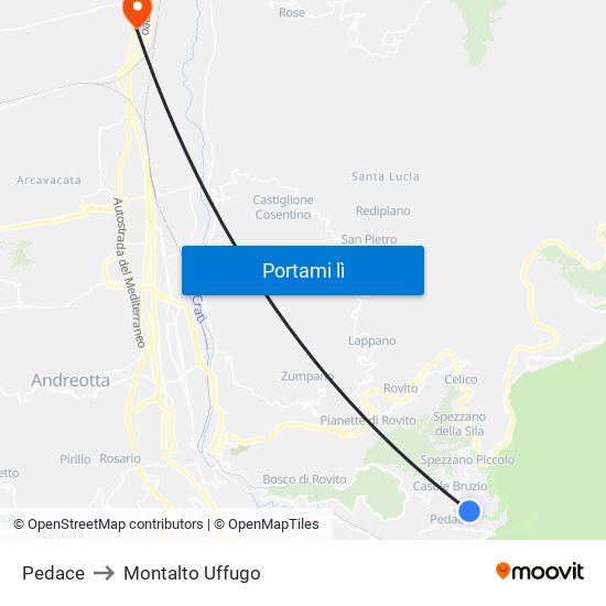 Pedace to Montalto Uffugo map
