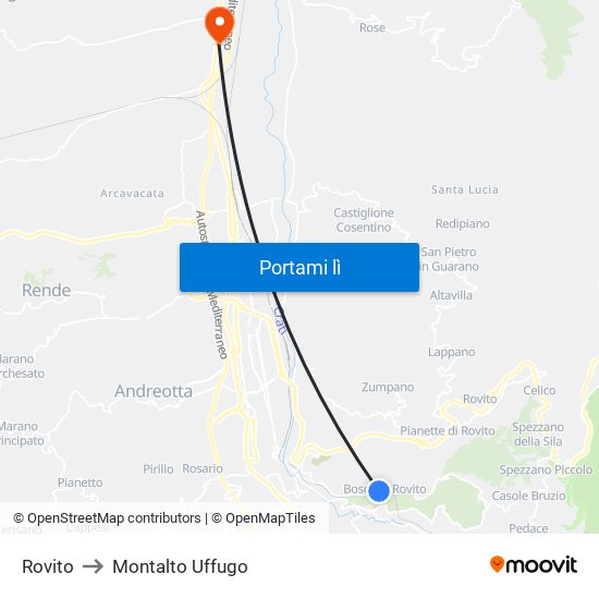 Rovito to Montalto Uffugo map