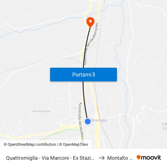 Quattromiglia - Via Marconi - Ex Stazione Di Servizio Erg to Montalto Uffugo map