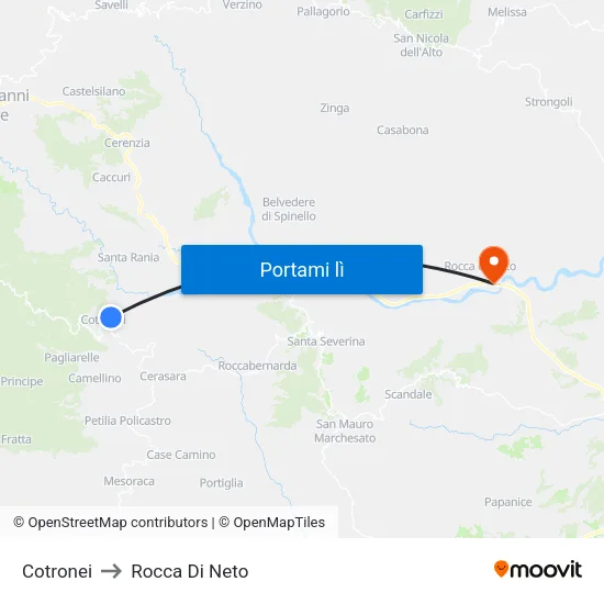 Cotronei to Rocca Di Neto map