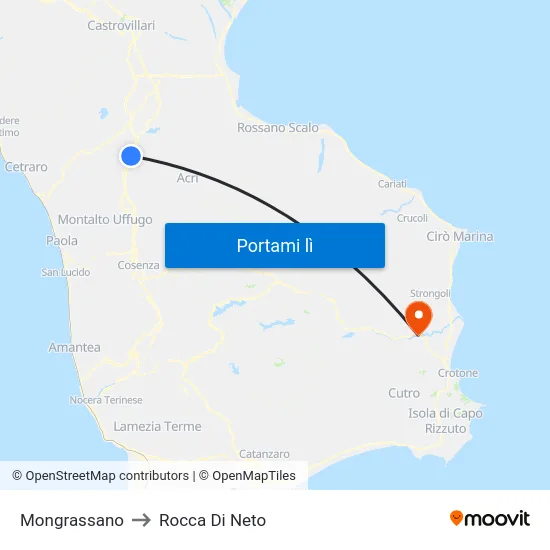 Mongrassano to Rocca Di Neto map