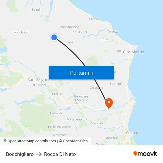 Bocchigliero to Rocca Di Neto map