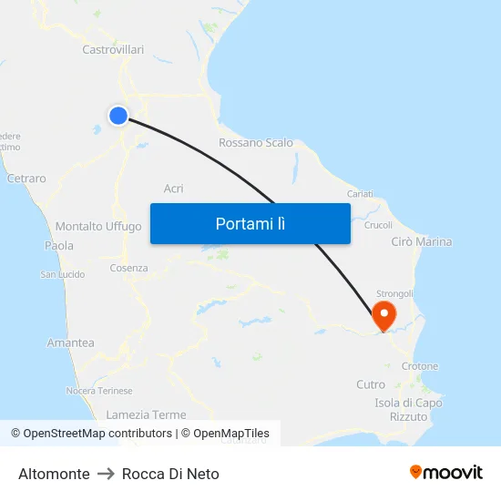 Altomonte to Rocca Di Neto map