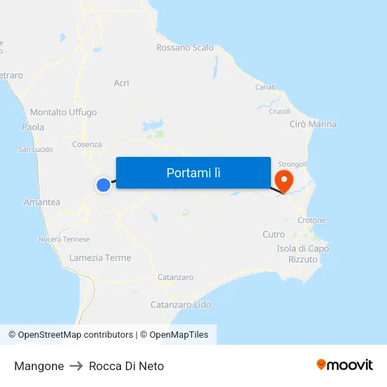 Mangone to Rocca Di Neto map