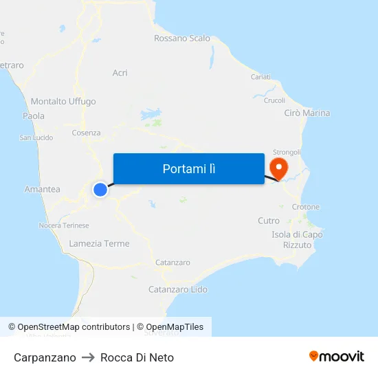 Carpanzano to Rocca Di Neto map