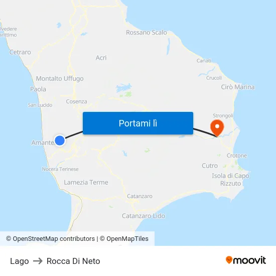 Lago to Rocca Di Neto map