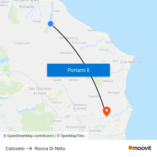 Caloveto to Rocca Di Neto map