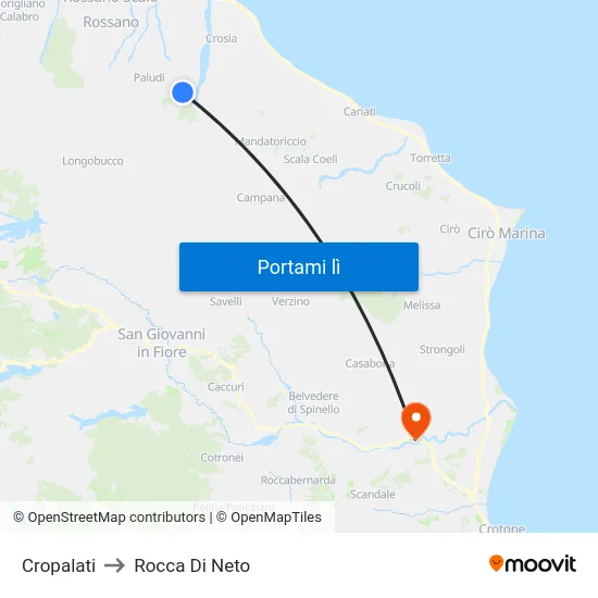Cropalati to Rocca Di Neto map