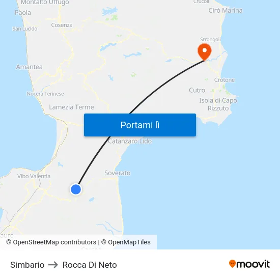 Simbario to Rocca Di Neto map
