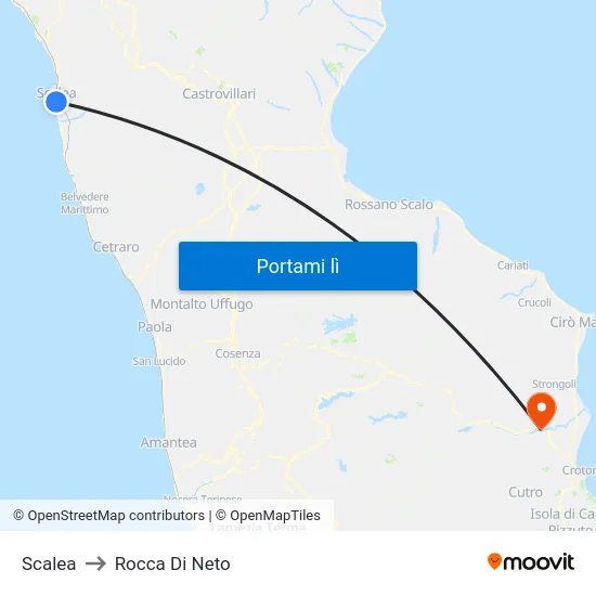Scalea to Rocca Di Neto map