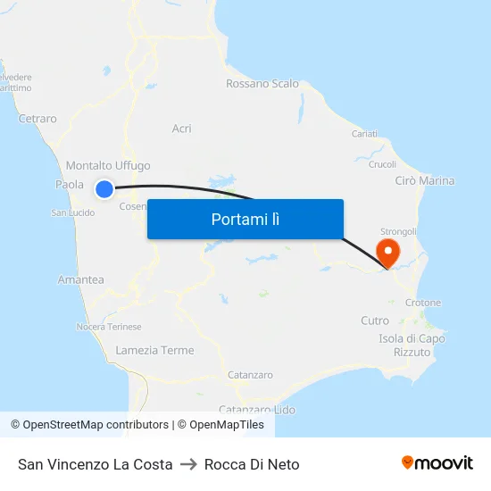 San Vincenzo La Costa to Rocca Di Neto map