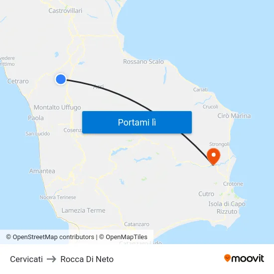 Cervicati to Rocca Di Neto map