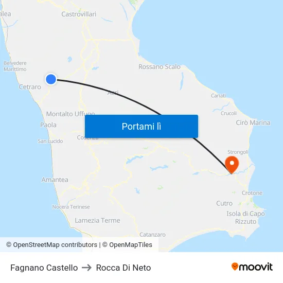 Fagnano Castello to Rocca Di Neto map