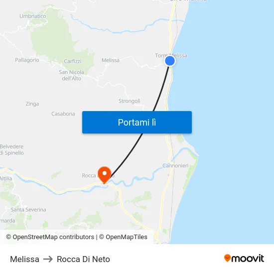 Melissa to Rocca Di Neto map
