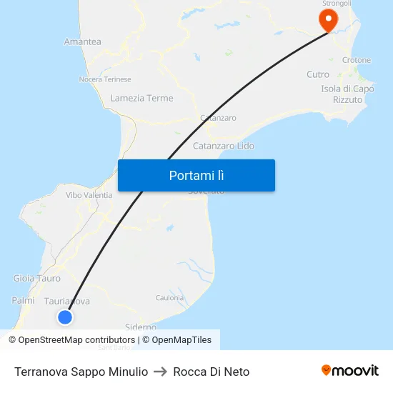 Terranova Sappo Minulio to Rocca Di Neto map