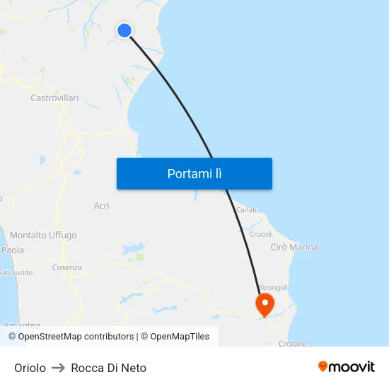 Oriolo to Rocca Di Neto map