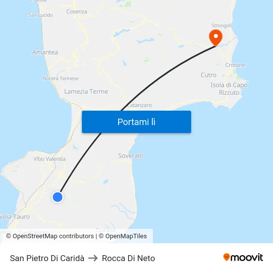 San Pietro Di Caridà to Rocca Di Neto map