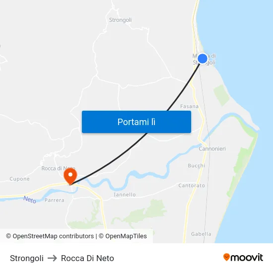 Strongoli to Rocca Di Neto map