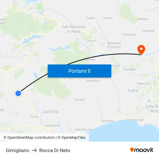 Gimigliano to Rocca Di Neto map