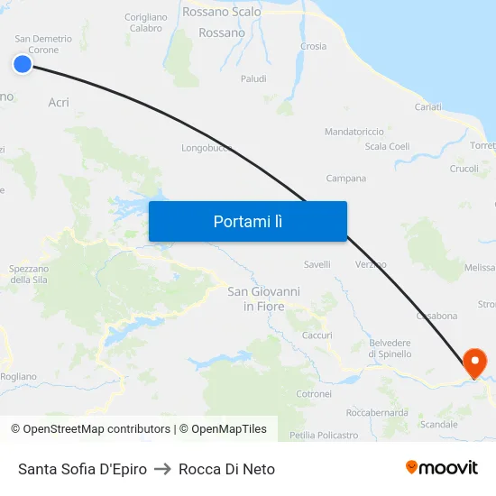 Santa Sofia D'Epiro to Rocca Di Neto map